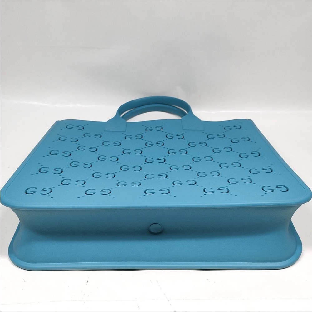 Gucci Blue Perforated Rubber Tote Bag with COA EUC - Picture 7 of 13